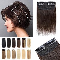 S-Noilite Clip In Hair Extensions For Short Hair 100% Real Human Hair 2Pcs 2 Clips Clip In Hairpieces For Women With Thinning Hair Add Hair Volume 16G 4Inch-Dark Brown