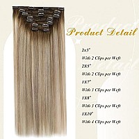 Clip In Hair Extensions Real Human Hair,Full Shine Dark Brown Roots Ash Brown Mix Medium Blonde 7 Pcs Clip In Remy Extensions Silky Straight 120 Grams Full Head Balayage Hair 14 Inch