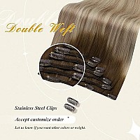 Clip In Hair Extensions Real Human Hair,Full Shine Dark Brown Roots Ash Brown Mix Medium Blonde 7 Pcs Clip In Remy Extensions Silky Straight 120 Grams Full Head Balayage Hair 14 Inch