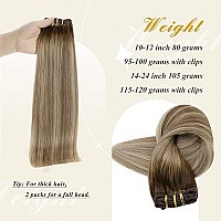 Clip In Hair Extensions Real Human Hair,Full Shine Dark Brown Roots Ash Brown Mix Medium Blonde 7 Pcs Clip In Remy Extensions Silky Straight 120 Grams Full Head Balayage Hair 14 Inch