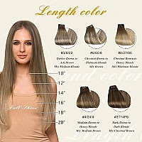 Clip In Hair Extensions Real Human Hair,Full Shine Dark Brown Roots Ash Brown Mix Medium Blonde 7 Pcs Clip In Remy Extensions Silky Straight 120 Grams Full Head Balayage Hair 14 Inch