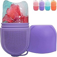 Reusable Cube Silicone Mold Ice Roller With Brush For Face Cold Therapy Facial Massage Roller (Purple)