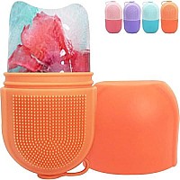 Reusable Cube Silicone Mold Ice Roller With Brush For Face Cold Therapy Facial Massage Roller (Orange)