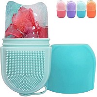 Reusable Cube Silicone Mold Ice Roller With Brush For Face Cold Therapy Facial Massage Roller (Blue)