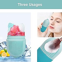 Reusable Cube Silicone Mold Ice Roller With Brush For Face Cold Therapy Facial Massage Roller (Blue)