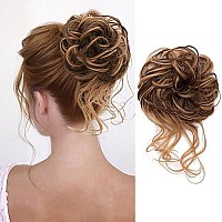 Messy Bun Hair Piece Tousled Updo Hair Buns Extension Elastic Hair Band Hair Pieces Curly Hair Bun Scrunchie For Women (Dark Brown Mix Golden Brown)