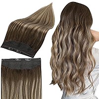 Full Shine Secret Hair Extensions Real Human Hair Fish Line Wire Human Hair Layered Hairpiece For Women Dark Brown Balayage To Brown Mix Caramel Blonde 90 Grams Adjustable 16 Inch