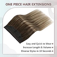 Full Shine Secret Hair Extensions Real Human Hair Fish Line Wire Human Hair Layered Hairpiece For Women Dark Brown Balayage To Brown Mix Caramel Blonde 90 Grams Adjustable 16 Inch