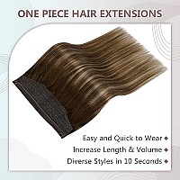 Full Shine 20 Inch Brown Ombre Human Hair Extensions Wire Extensions Remy Hair 90 Grams One Piece Headband Extensions Invisible Fish Wire Extensions Silky Brown Hair Real Hair Fish Line Extensions