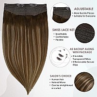 Full Shine 20 Inch Brown Ombre Human Hair Extensions Wire Extensions Remy Hair 90 Grams One Piece Headband Extensions Invisible Fish Wire Extensions Silky Brown Hair Real Hair Fish Line Extensions