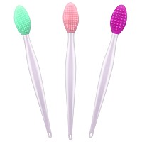 Lip Scrub Tool Silicone Lip Brush Exfoliating Double-Sided Lip Scrubber Tool For A Smoother And Fuller Appearance,Cleaner(3 Colors,3 Pcs)