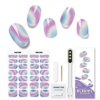 Dukasou Semi Cured Gel Nail Strips, 28Pcs Real Nail Polish Art Stickers/Wraps With Uv/Led Light, Includes Prep Pads, Nail File & Wood Stick, Sticker Nails For Women Girls Kids Diy Decorations Birthday Party Favor Gifts(Colorful)