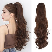 JHZSJF Drawstring Hair Ponytail Extension 28 Long curly Wave Wrap Around Pony TailS,Natural Soft clip In Ponytails Hair Extension Synthetic Heat Resistant Hair Extensions Light Brown]