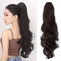 Jhzsjf Drawstring Ponytail Hair Extensions,Long Wavy Wrap Around Synthetic Heat Resistant Pony Tail Hairpiece 28 56 Oz For Women Girls Black Brown