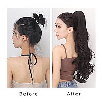 Jhzsjf Drawstring Ponytail Hair Extensions,Long Wavy Wrap Around Synthetic Heat Resistant Pony Tail Hairpiece 28 56 Oz For Women Girls Black Brown