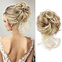 Messy Bun Hair Piece Tousled Updo Hair Buns Extension Elastic Hair Band Hair Pieces Curly Hair Bun Scrunchie For Women (Light Golden Brown Mix Bleach Blonde)