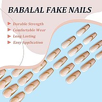 Babalal Coffin Press On Nails Long French Tip Fake Nails Nude Glossy Glue On Nails 24Pcs Ballerina Golden Acrylic Nails With Design Stick On Nails