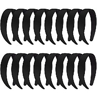 Siquk 18 Pieces Satin Headbands Black Hard Headband 1 Inch Wide Non-Slip Hair Headband Diy Black Headbands For Women