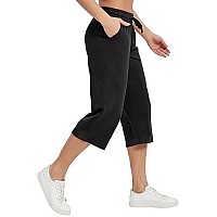 Specialmagic Womens 2 Pack Capri Pants Loose Yoga Cotton Capris Sweatpants 3 Pockets Wide Leg Drawstring Pajama Pants Black Grey Xl