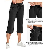 Specialmagic Womens 2 Pack Capri Pants Loose Yoga Cotton Capris Sweatpants 3 Pockets Wide Leg Drawstring Pajama Pants Black Grey Xl