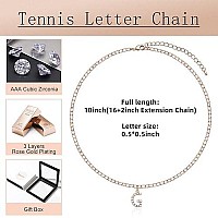 Rose Gold Initial Necklaces For Women, 14K Rose Gold Plated Tennis Chain Necklace Cubic Zirconia Initial Tennis Necklace, Bling Cz Letter Tennis Necklace For Women Girls Initial G Necklace