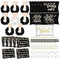 63 Pcs Bride Bridesmaid Proposal Gift Maid Of Honor Gifts Matron Of Honor Gifts Brides Bridesmaid Cosmetic Makeup Bag Hair Knotted Bracelets Invitation Cards For Wedding Bachelorette (Elegant Style)