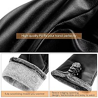 Magilink Womens Leather Gloves Fashion Cute, Gloves For Women Pu Warm Wool Fleece Lined, Winter Gloves For Women Touchscreen Driving(Black-L)