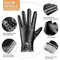 Magilink Womens Leather Gloves Fashion Cute, Gloves For Women Pu Warm Wool Fleece Lined, Winter Gloves For Women Touchscreen Driving(Black-L)