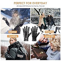 Magilink Womens Leather Gloves Fashion Cute, Gloves For Women Pu Warm Wool Fleece Lined, Winter Gloves For Women Touchscreen Driving(Black-L)