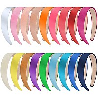 Siquk 18 Pieces Satin Headbands For Women Hard Headbands Colored 1 Inch Satin Headband Non-Slip Hair Headband Diy Plain Headbands, 18 Colors