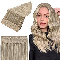 Full Shine Invisible Fish Line Real Hair Extensions 90 Grams Golden Blonde Mix Dirty Blonde Remy Wire Hair Extensions Straight Hairpiece One Piece Human Hair Extensions 20 Inch