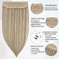 Full Shine Invisible Fish Line Real Hair Extensions 90 Grams Golden Blonde Mix Dirty Blonde Remy Wire Hair Extensions Straight Hairpiece One Piece Human Hair Extensions 20 Inch