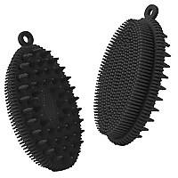 Rampula Silicone Body Scrubber, 2 In 1 Shower And Shampoo Scalp Massager Brush For Dry And Wet, Lathers Well, Stimulating Blood Circulation More Hygienic Than Loofah 1Pc Black