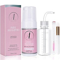 Allove Lash Shampoo For Lash Extensions 100Ml Eyelash Extension Cleanser + Rinse Bottle + Cleaning Brushes Sensitive And Non-Irritation Lash Bath Foam Lash Wash For Eyelash Extensions Salon & Home Use - Lavender