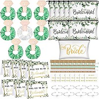 63 Pcs Bride Bridesmaid Proposal Gift Maid Of Honor Gifts Matron Of Honor Gifts Brides Bridesmaid Cosmetic Makeup Bag Hair Knotted Bracelets Invitation Cards For Wedding Bachelorette (Eucalyptus)