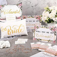 63 Pcs Bride Bridesmaid Proposal Gift Maid Of Honor Gifts Matron Of Honor Gifts Brides Bridesmaid Cosmetic Makeup Bag Hair Knotted Bracelets Invitation Cards For Wedding Bachelorette (Rose And Leaves)