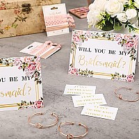 63 Pcs Bride Bridesmaid Proposal Gift Maid Of Honor Gifts Matron Of Honor Gifts Brides Bridesmaid Cosmetic Makeup Bag Hair Knotted Bracelets Invitation Cards For Wedding Bachelorette (Rose And Leaves)