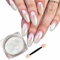 White Pearl Chrome Nail Powder, Pearlescent White Nail Art Jewelry Glitter Powder Symphony Mermaid Pearl Neon Nail Powder, The Powder Is Fine And Shiny, Healthy & Long-Lasting For Nail Art Decorations