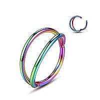 Wbrwp Hoop Nose Ring Lip Septum-Clicker : Rainbow Double Ring Open Stacked 20G 8Mm 316L Surgical Steel Sleeper Earring Helix Rook Conch Cartilage Daith Tragus Earrings Nose Piercing Jewelry