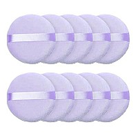 10 Pieces Powder Puff Face Round Makeup Puff For Loose Powder Soft Cotton Cosmetic Foundation Mineral Powder Wet And Dry Makeup Tool - Purple