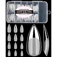 Soft gel Nail Tips Medium Stiletto, 120PcS Pre Buff Full cover Shaped Nail Extenison Tips Half Matte gel X Nail Tips BORNBYME