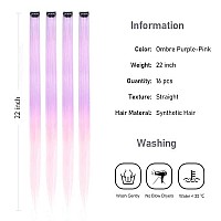 Kgbfass Colored Clip In Hair Extensions Ombre Purple Colorful Clip On Straight Fashion Hair Pieces Halloween Cosplay Dress Up Fashion Party Christmas Gift For Girls(Ombre Purple-Pink)