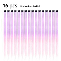 Kgbfass Colored Clip In Hair Extensions Ombre Purple Colorful Clip On Straight Fashion Hair Pieces Halloween Cosplay Dress Up Fashion Party Christmas Gift For Girls(Ombre Purple-Pink)