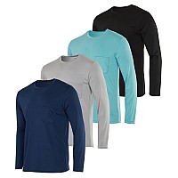 4 Pack:MenAs Long Sleeve Pocket T-Shirt Workout Quick Dry crew UPF Sun Fishing Dri Fit gym Tee Athletic Active Performance casual Wicking Exercise Running cool Sport Training Undershirt Top Set 2, 3XL