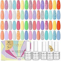 Saviland Gel Nail Polish Kit Summer Colors- 33 Colors Pastel Gel Polish Set Glitter Summer Nail Polish With Base & Glossy Matte Top Gel Manicure Nail Art Starter Set For Salon Home, Gifts For Women