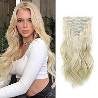 Clip In Hair Extensions Long Wavy 7 Pcs Invisible Clip Thick Hairpieces Black Hair Piece Soft Full Head Synthetic Fiber For Women, 16 Inches (613)