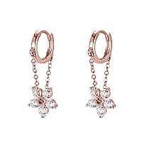 Reffeer 925 Sterling Silver Flower Chain Drop Earrings Hoop For Women Teen Girls Huggie Hoop Dangle Earrings Chain (C-Rose)