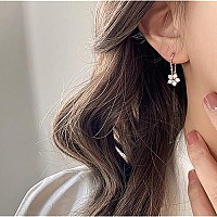 Reffeer 925 Sterling Silver Flower Chain Drop Earrings Hoop For Women Teen Girls Huggie Hoop Dangle Earrings Chain (C-Rose)