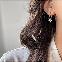 Reffeer 925 Sterling Silver Flower Chain Drop Earrings Hoop For Women Teen Girls Huggie Hoop Dangle Earrings Chain (C-Rose)