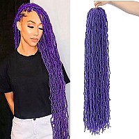 36Inch 7Packs Soft New Faux Locs Colorful Long Goddess Locs Crochet Hair Natural Pre Looped Natural Crochet Braid Curly Wave Braiding (36Inch 7Pack Purple)